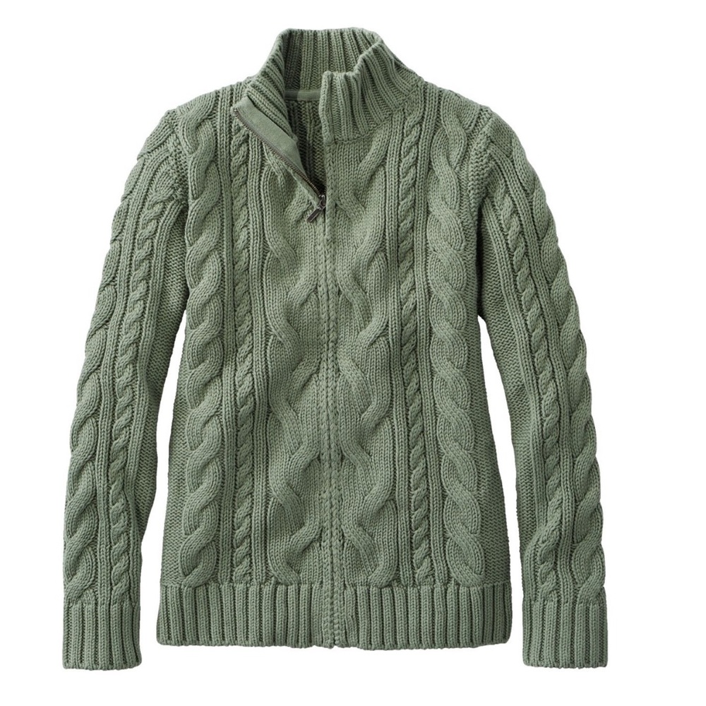 LL Bean Women's Double L Cable Sweater Zip Cardigan, Small